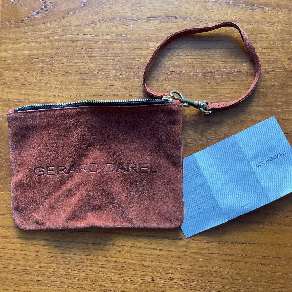 Gérard Darel Suede Wristlet Pouch / Clutch – Rust Brown